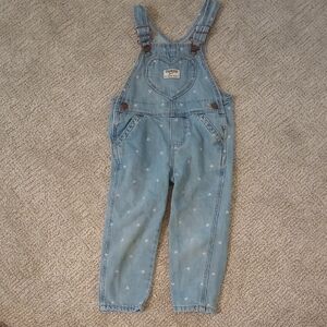 Light Blue Denim Overalls with Heart Pattern
